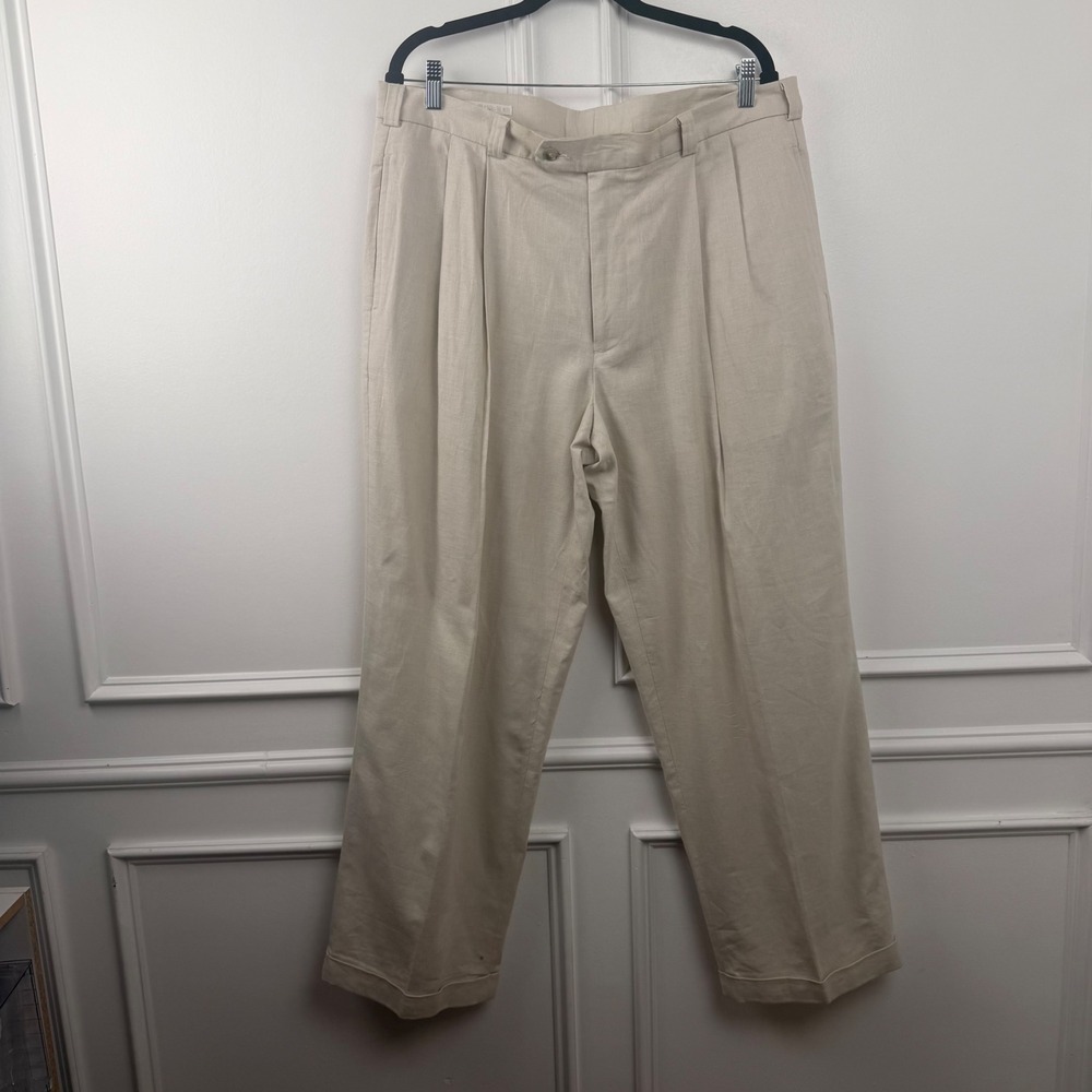Perry Ellis Mens Pleated Linen Blend Pants Cuffed 38x30